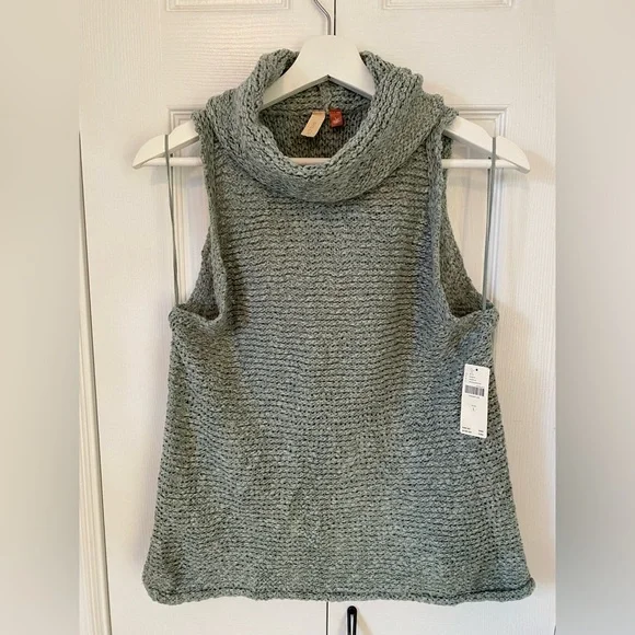 Anthropologie Pilcro NWT Turtleneck Tank Sweater in Moss Chunky Cotton Blend L - Picture 2 of 14